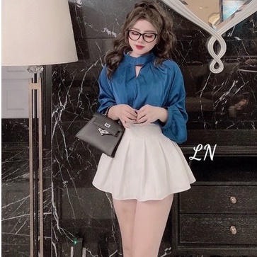 Áo sơ mi lụa cổ v chocker