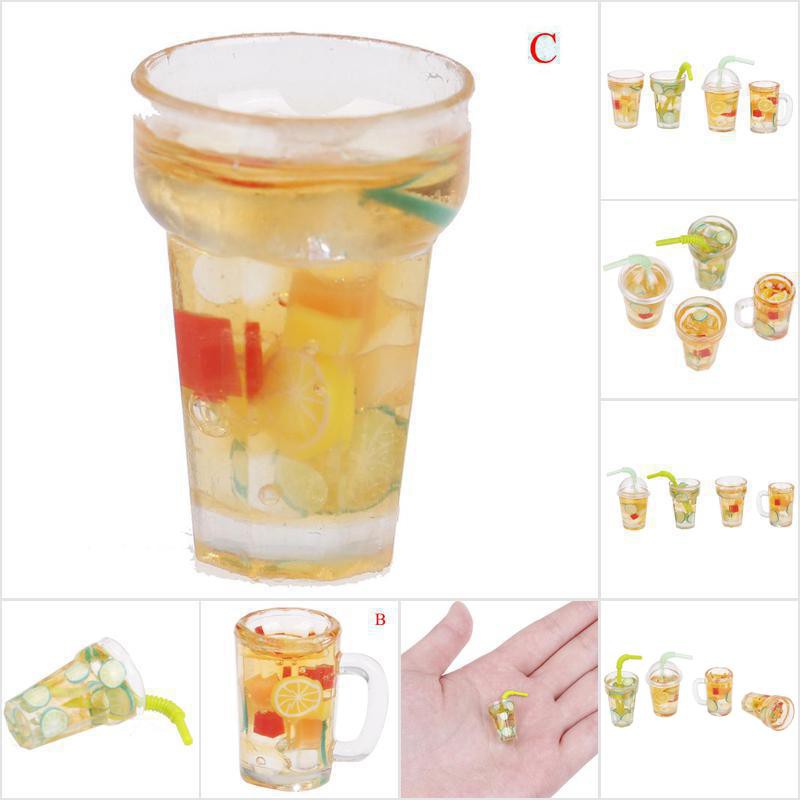 [HoMSI] 1Pcs 1:12 Dollhouse mini resin fruit tea cup simulation drinks model toy SUU