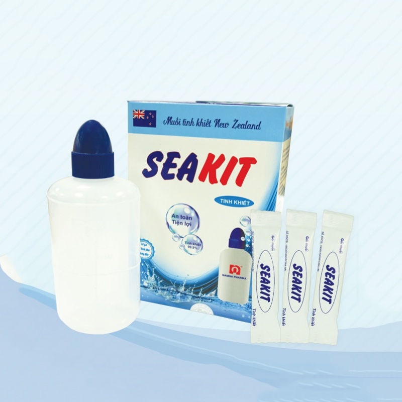 Bộ bình rửa mũi &amp; gói muối pha rửa mũi SeaKit (Muối tinh khiết New Zealand)