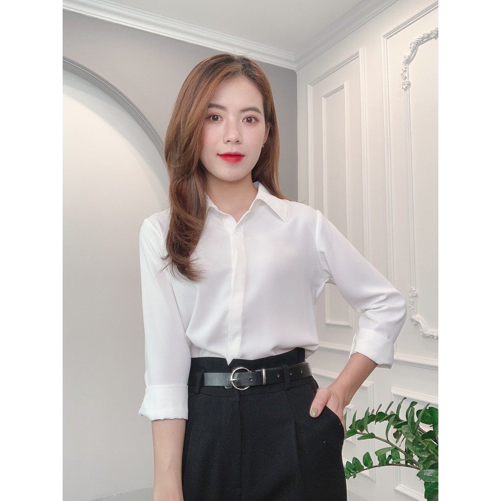 Áo Sơ Mi Trơn Màu Cổ Đức Dài Tay - Thời Trang Nữ Min House