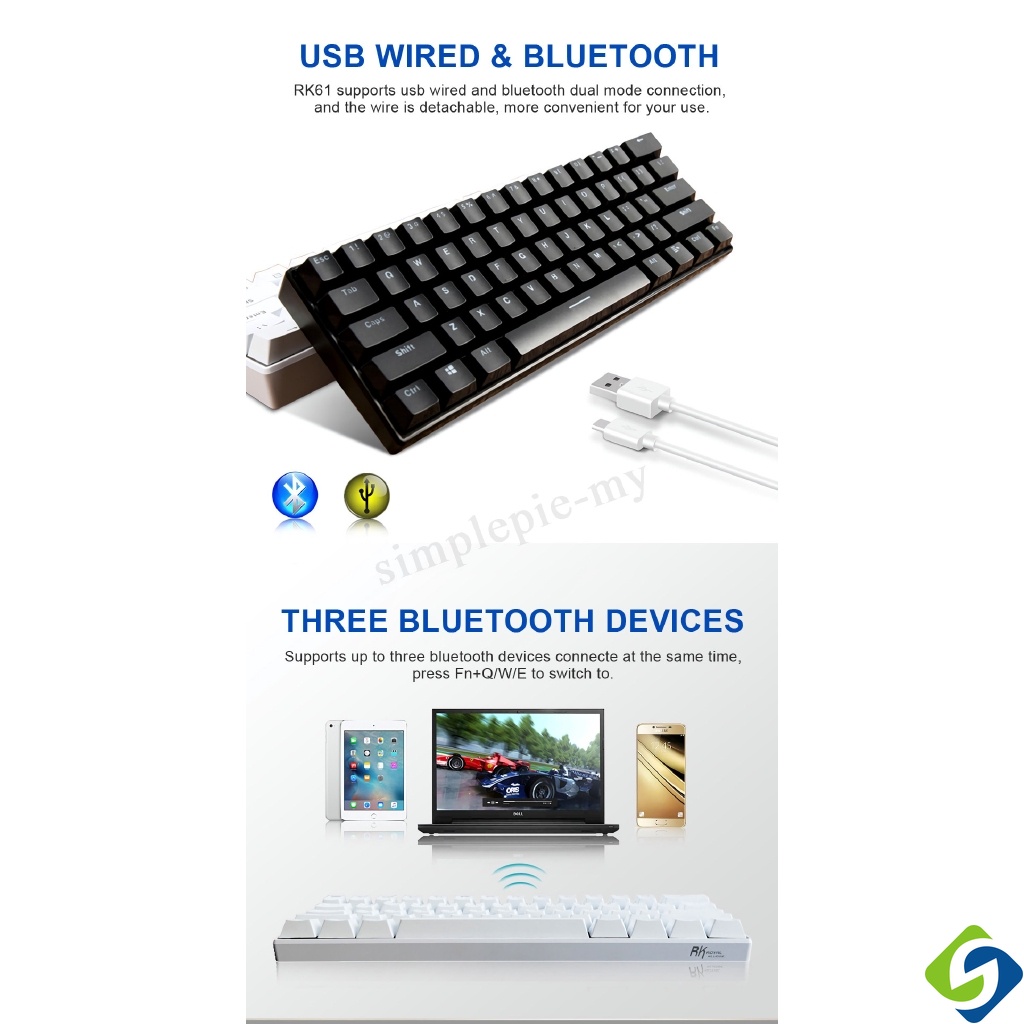 Giá cả thấp nhất!Bàn Phím Cơ Chơi Game Không Dây bluetooth 60% kludge rk61 rk71