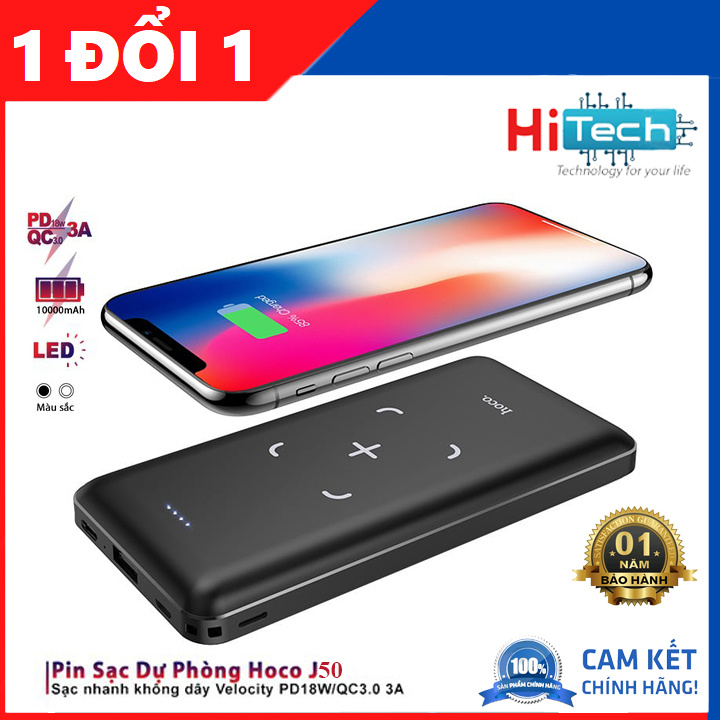 Pin sạc dự phòng không dây, Hỗ trợ sạc nhanh Hoco PD 18W QC 3.0 J50 10.000mAh