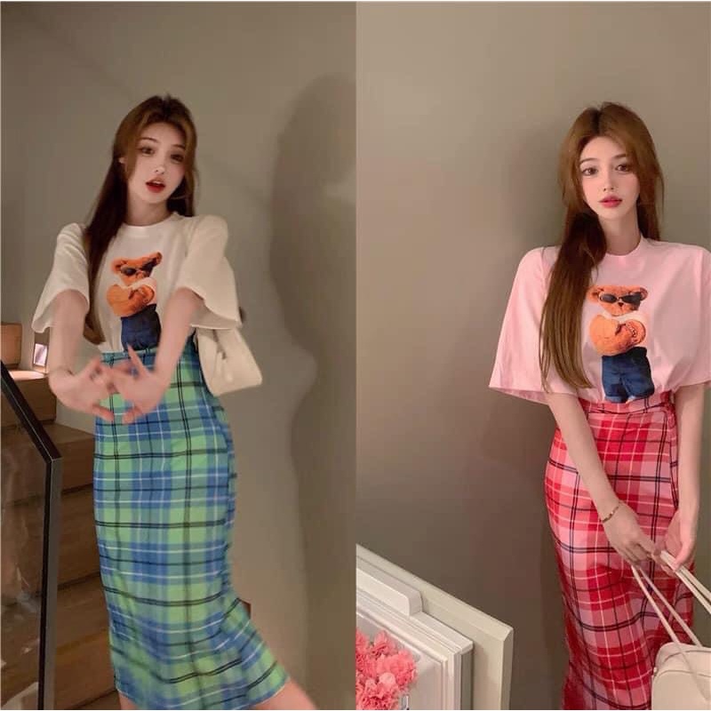 Chân Váy Dài, Chân Váy Kẻ Caro, Chân Váy Dáng Suông Vintage, Phong Cách ulzzang (ảnh, video thật)