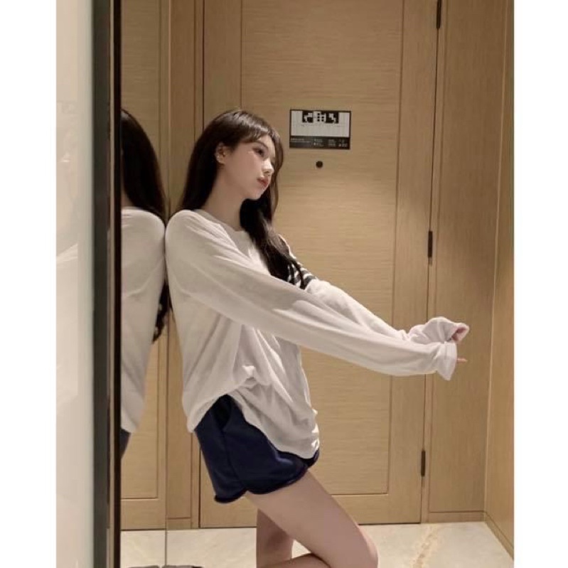 Áo thun tay dài kiểu nữ oversize form rộng sọc vằn thome browne - Order taobao quảng châu