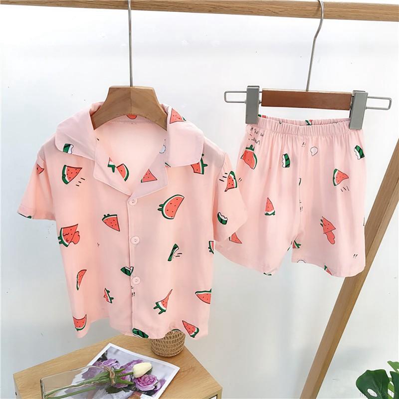 Bộ Đồ Ngủ Pijama Gồm 2 Món Áo Tay Ngắn + Quần Short Vải Cotton Cho Bé