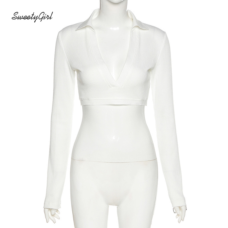 Áo Croptop Tay Dài Cổ Chữ V Thời Trang Quyến Rũ Dành Cho Nữ