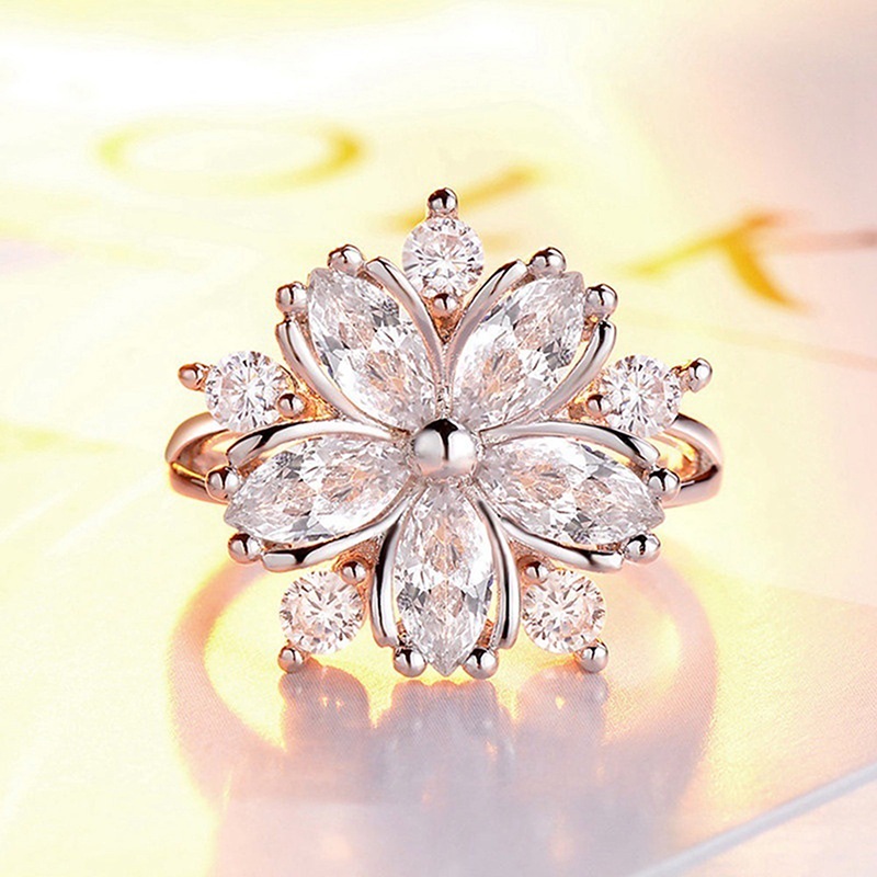 Nhẫn Hình Hoa Đính Đá Zircon Đơn Giản Cho Nữ