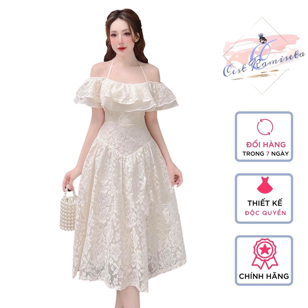 váy ren cest kamiseta thiết kế trễ vai xòe tiểu thư bánh bèo