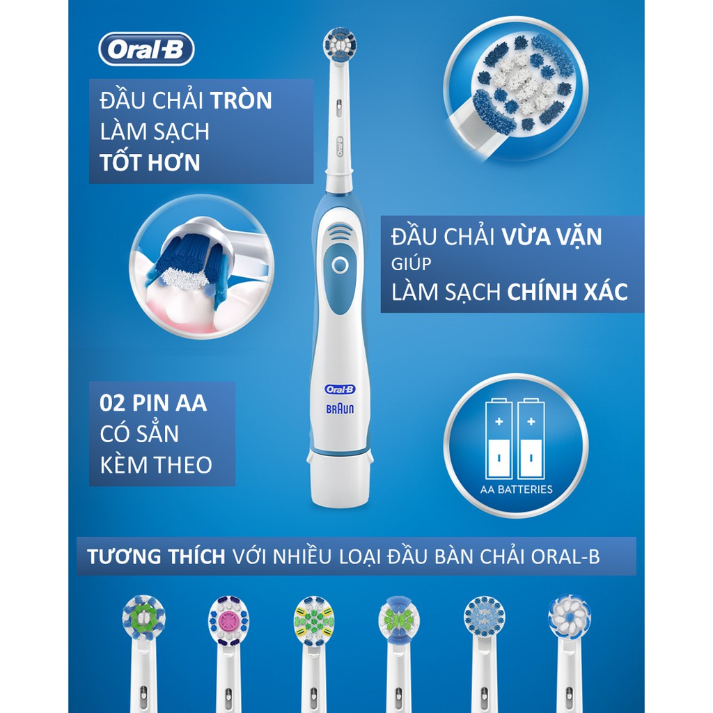 Máy Đánh Răng Pin Oral-B Clinical - Đầu Chải Precision Clean Làm Sạch Chính Xác, Dùng pin AA, Hẹn Giờ 2-Phút