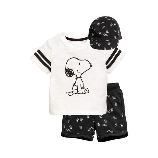Set 3 chi tiết bộ quần áo thun kèm mũ cho bé trai