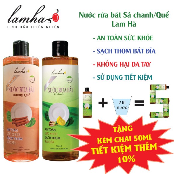 Nước rửa bát hữu cơ Sả Chanh/Quế Lam Hà 500ml