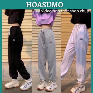 Quần nỉ thun thêu SPUN ống rộng jooger unisex,quần thể thao nam nữ bo gấu cá tính
