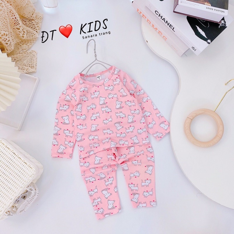 Đồ bộ dài tay bé trai bé gái chất cotton tàu hoạt tiết sặc sỡ_Quần áo trẻ em thu đông