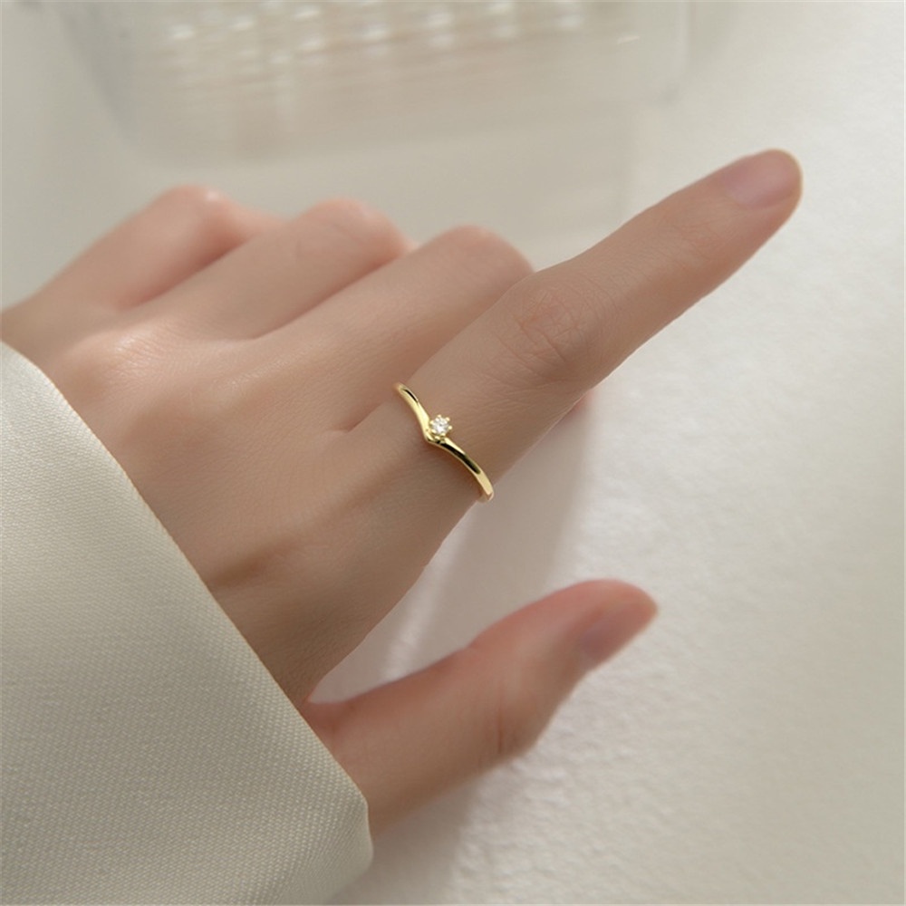 Nhẫn Hình Chữ V Đính Đá Pha Lê Đơn Giản Thời Trang Cho Nữ