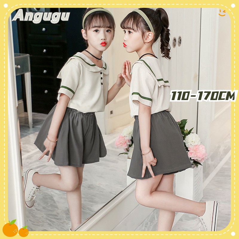 Bộ Đồ Thể Thao Áo Thun Ngắn Tay Phối Chân Váy Thời Trang Mùa Hè Cho Bé Gái Từ 3-5-20-7-8-9-10-11-12 Tuổi