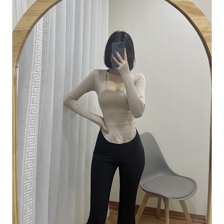 [Mã FAMARAL1 giảm 10k đơn 50k] Áo thun mỏng thời trang ôm sát body, áo thu đông nữ vạt bầu dáng ôm.