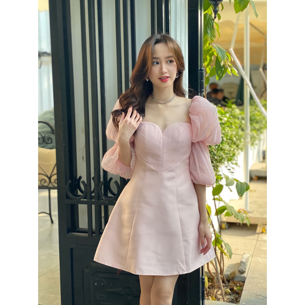 JUBIN STUDIO I Đầm cúp ngực trái tim tay phồng dậy ly Anjeline Dress