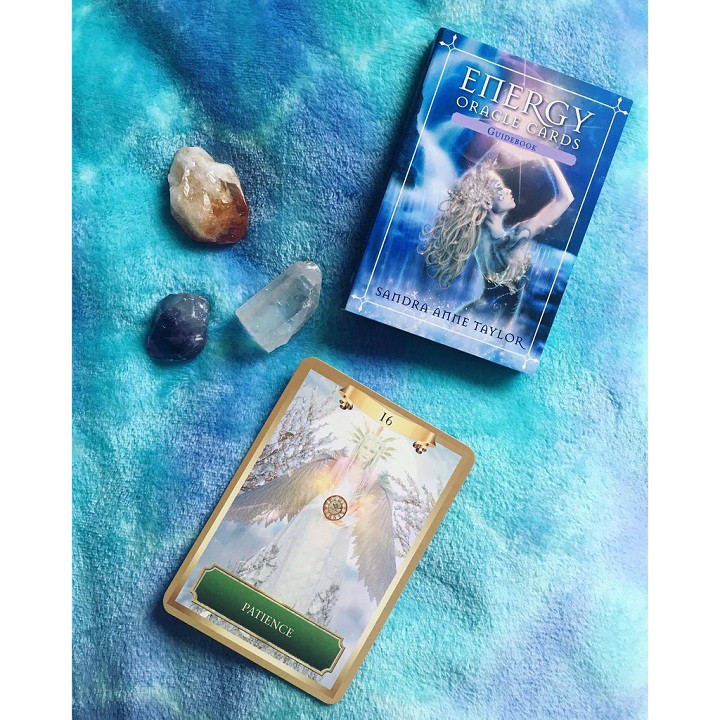 Bộ bài bói energy oracle cards cao cấp và túi nhung và khăn trải bản tarot tặng đá thanh tẩy