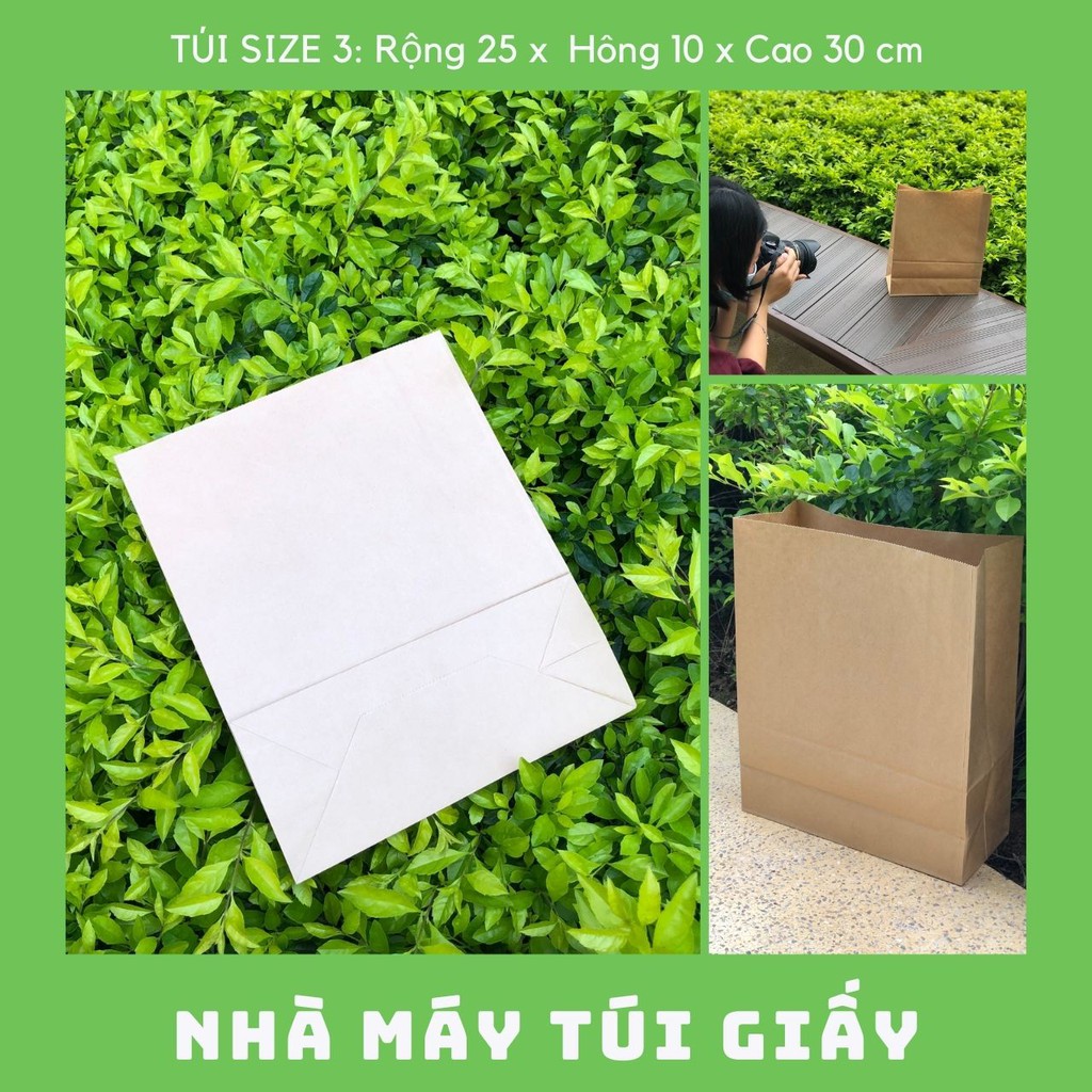 Set 300 Chiếc túi giấy nâu không quai  SIZE 3: 25x10x 30 cm túi đựng hàng 5kg