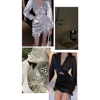 Đầm lụa body dây rút tôn dáng ulzzang