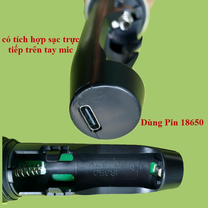 Micro không dây loa kéo UHF dùng Pin 18650 có chống hú