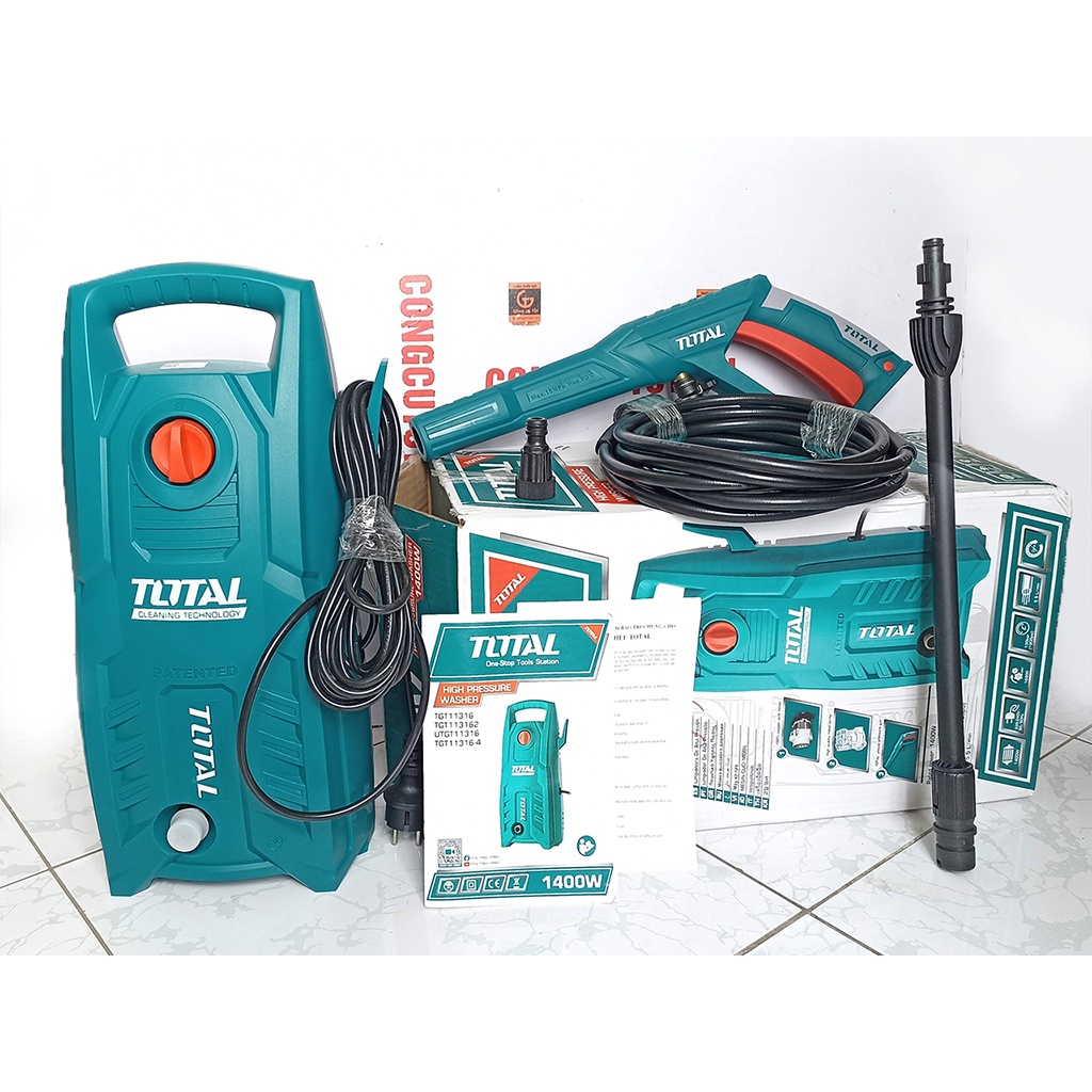 Bộ máy xịt rửa áp lực 1900psi 1400W 220V tốc độ 5.5 lít/phút kèm 5m dây và vòi Total