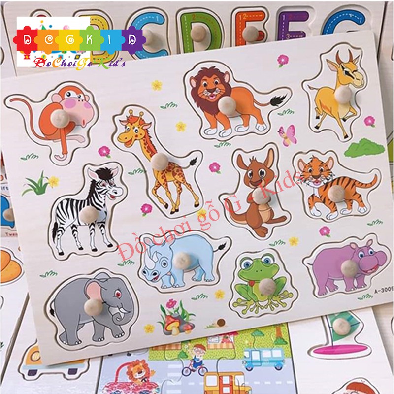 Đồ chơi gỗ - Đồ chơi bảng núm gỗ lắp ghép nhiều chủ đề cho bé