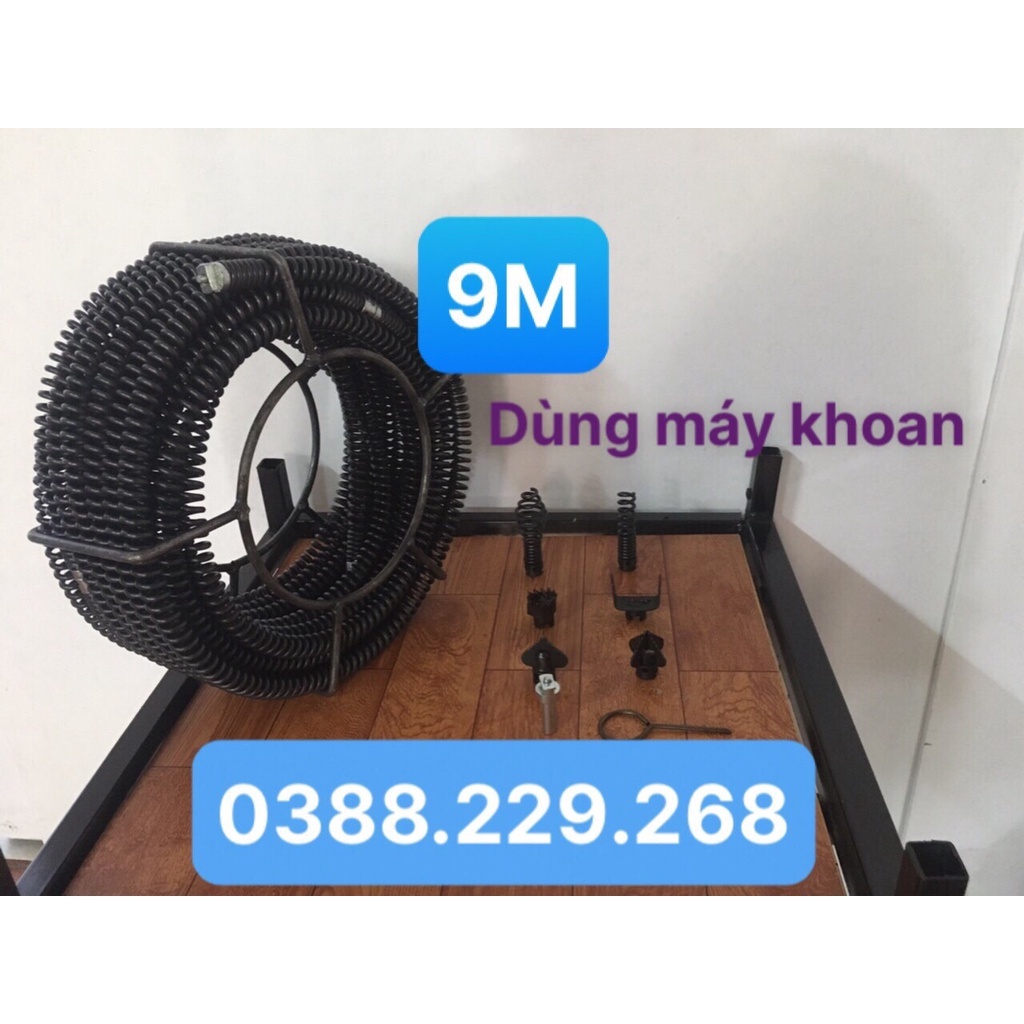 dây thông tắc cống 9M dùng máy khoan kèm phụ kiện , dây thông cống , dây thông tắc vệ sinh , thông bồn cầu , dây lò xo