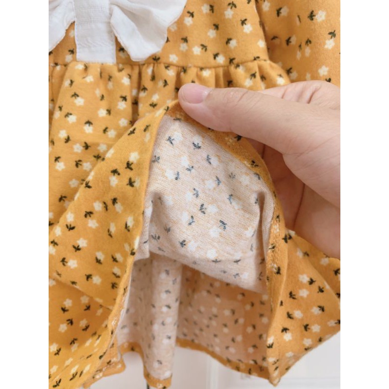 Đầm bé gái ⚡ 𝗙𝗥𝗘𝗘𝗦𝗛𝗜𝗣 ⚡ Hàng thiết kế - Chất liệu cào bông hoa nhí vàng nơ trắng mềm mại và an toàn cho bé