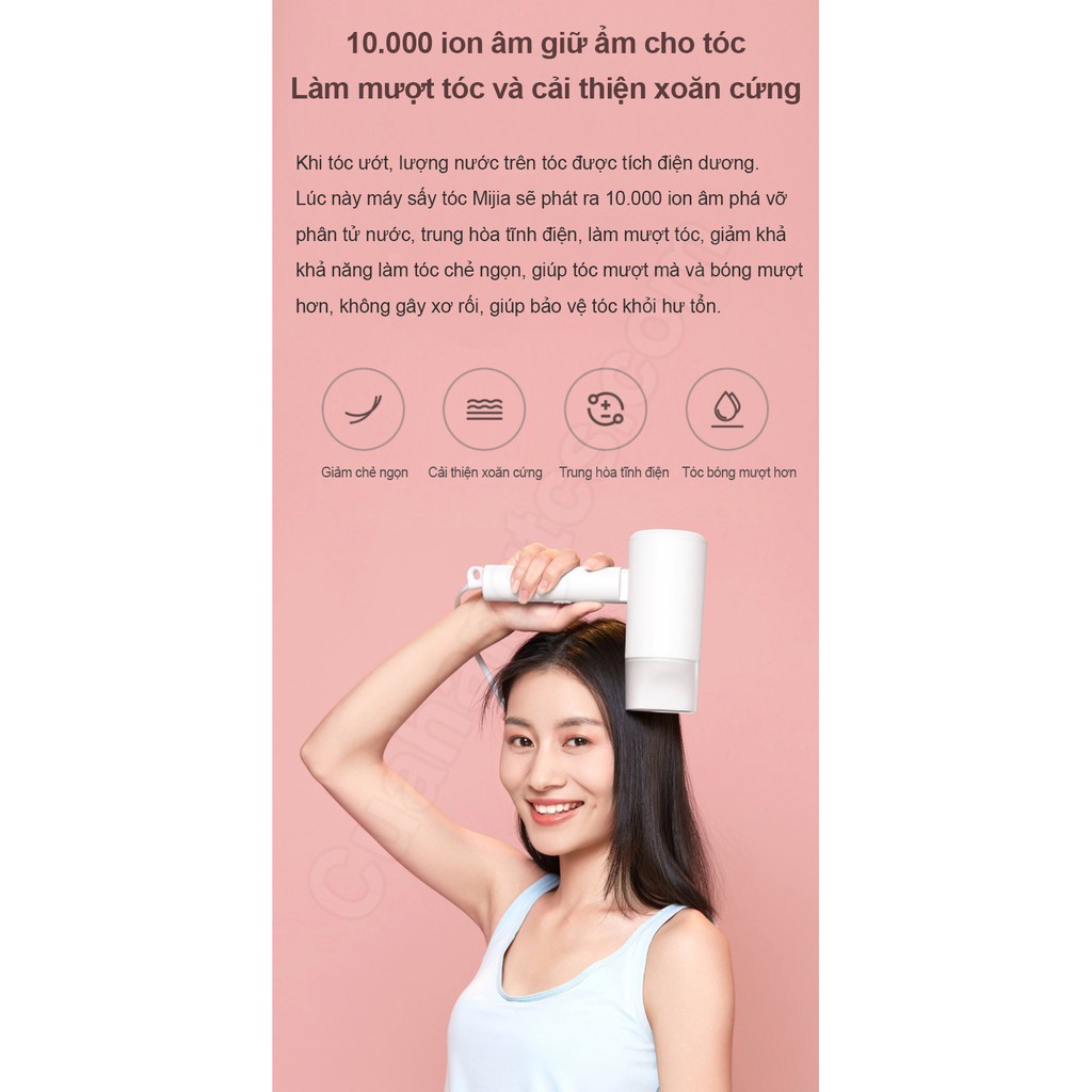Máy Sấy Tóc Xiaomi Mijia H100 Có 2 Chiều Nóng Lạnh Ion Âm Giúp Tóc Mượt Mà, Khô Nhanh, Gập Gọn, Móc Treo - Chuẩn Salon
