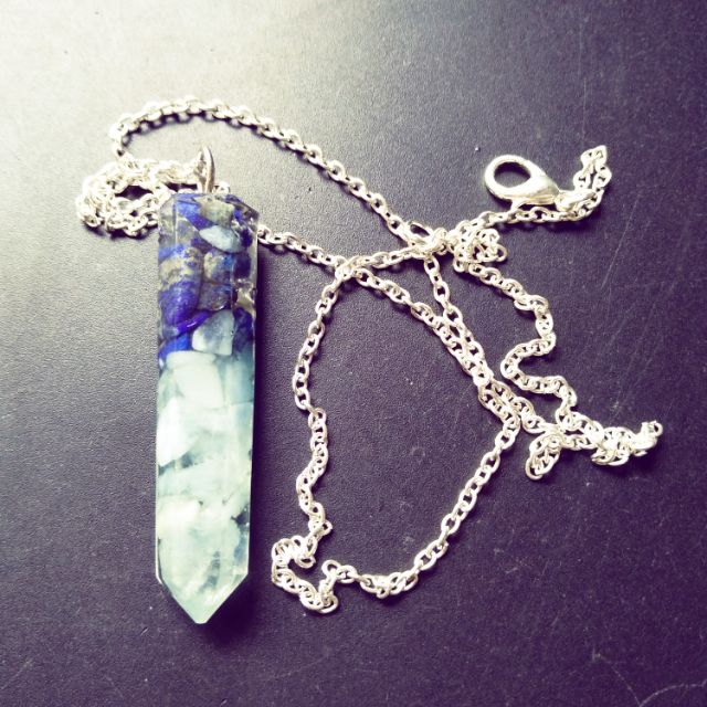 1 vòng cổ Mạ Bạc Mặt Đá Lapis Lazuli Aquamarine Màu Xanh Dương Cho Nam Nữ