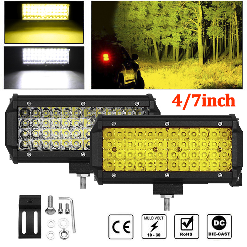 Thanh Đèn LED Hổ Phách Ánh Sáng Vàng 5inch 7inch 9inch 648W4300K LED Cho Xe Tải Và Tàu ATV 12V 24V