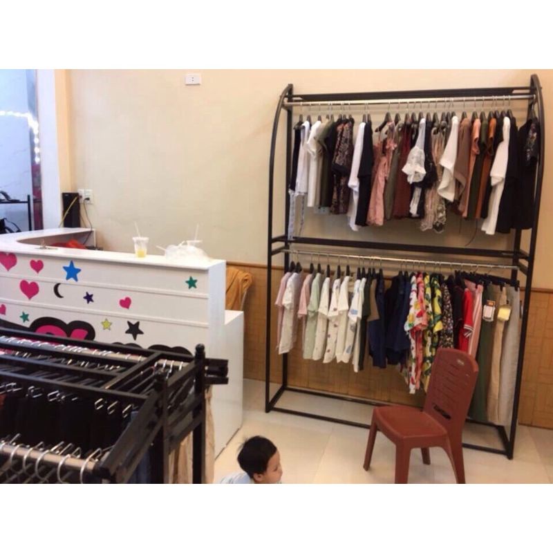 Khung treo quần áo - giá treo cánh buồm 2 tầng giúp tiết kiệm diện tích,2 màu đen trắng,kích thước 2m2 x 1m5