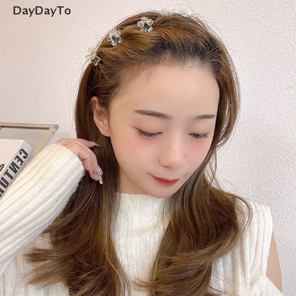 Set 4 Kẹp Tóc Càng Cua Mini Trong Suốt Đính Đá Hình Hoa Cho Nữ