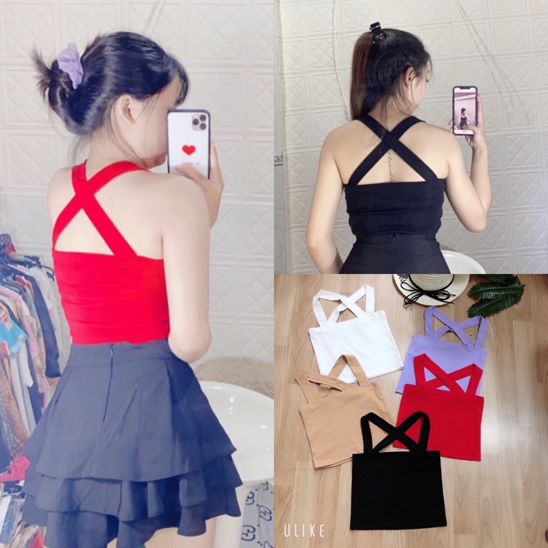 Áo ống hai dây đan xéo bản to vải porip mềm mịn