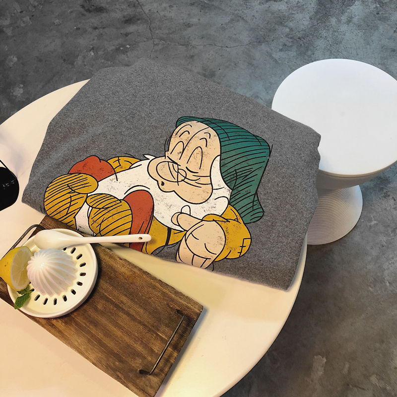 Korean Version Women's Loose T-shirts 2020 Summer Plus Size Student Fashion Short Sleeve All-Fit Cartoon Print Trendy Top