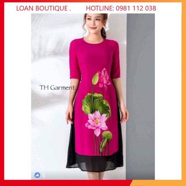 Aó dài trung niên_Sét áo dài cách tân 2 lớp liền váy chất lụa Hàn cao cấp