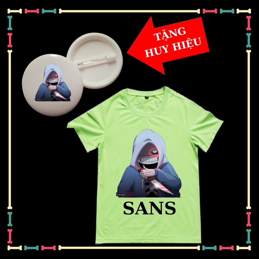 Áo thun cộc tay bé trai Sans Undertale siêu ngầu, đủ size áo từ 10kg đến 90kg, kèm huy hiệu Sans