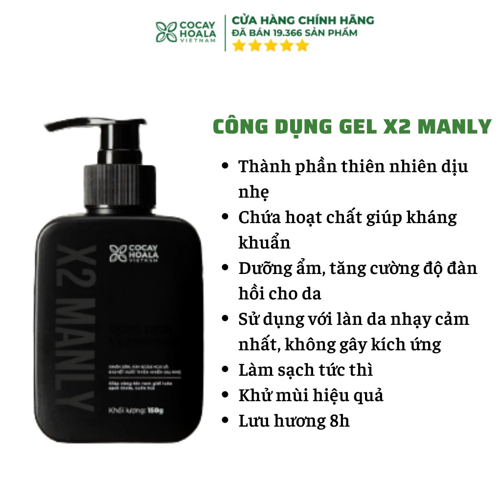 Dung dịch vệ sinh nam giới Gel X2 Manly - Làm sạch tức thì, lưu hương 24h Cỏ cây hoa lá 150ml