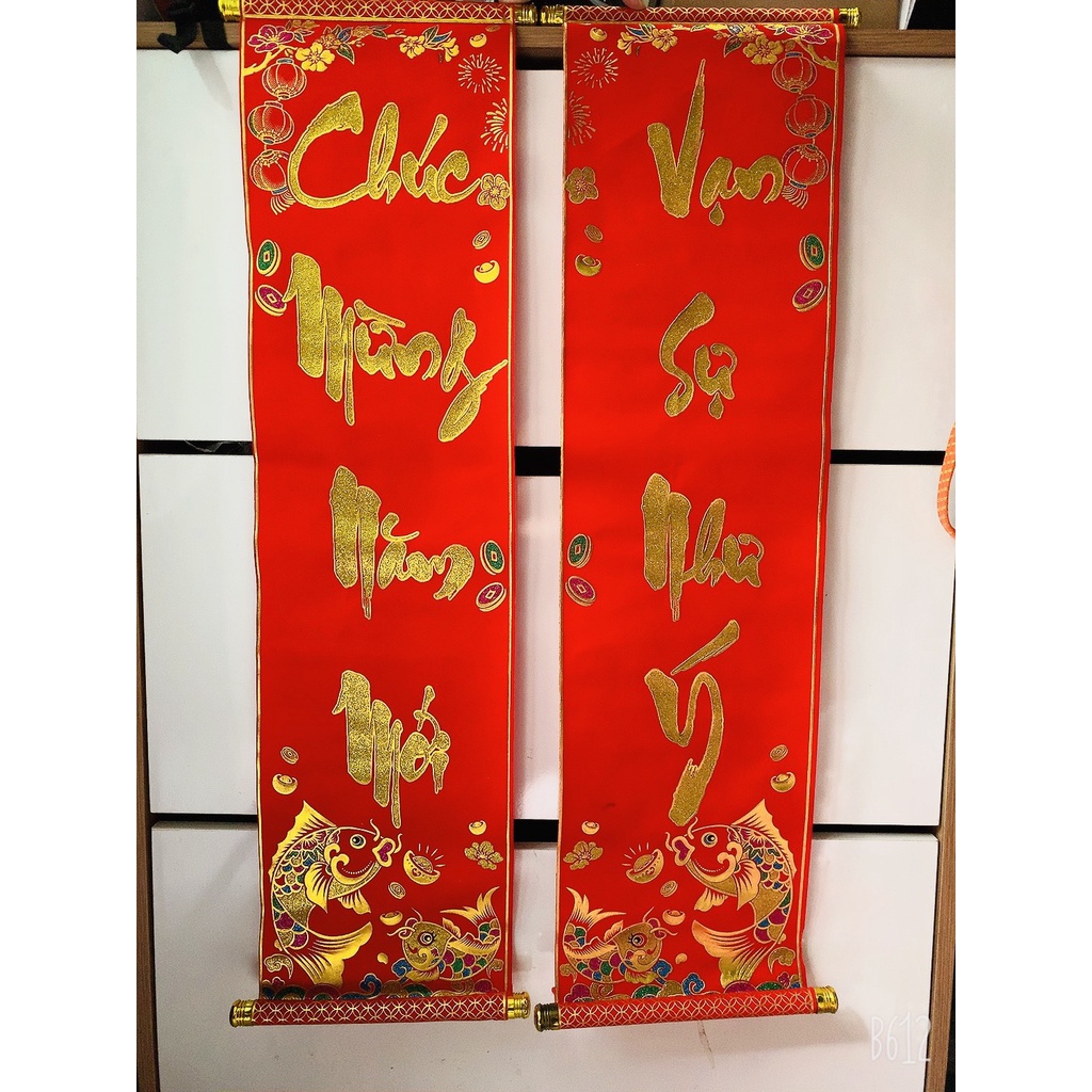 Bộ câu đối Tết vải nhung