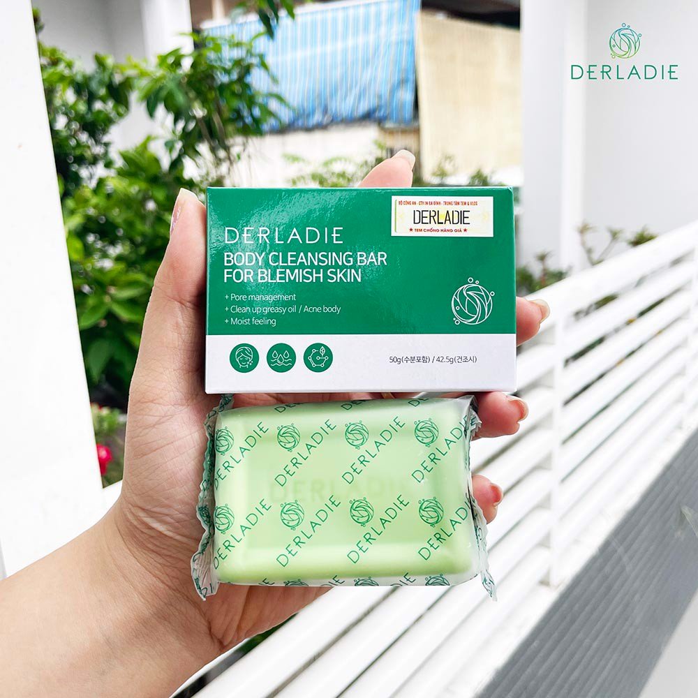 Xà Phòng Derladie - Xà Bông Cục Giảm Mụn Lưng Cơ Thể Derladie Body Cleansing Bar Blemish Skin 50gr Tặng bông tắm