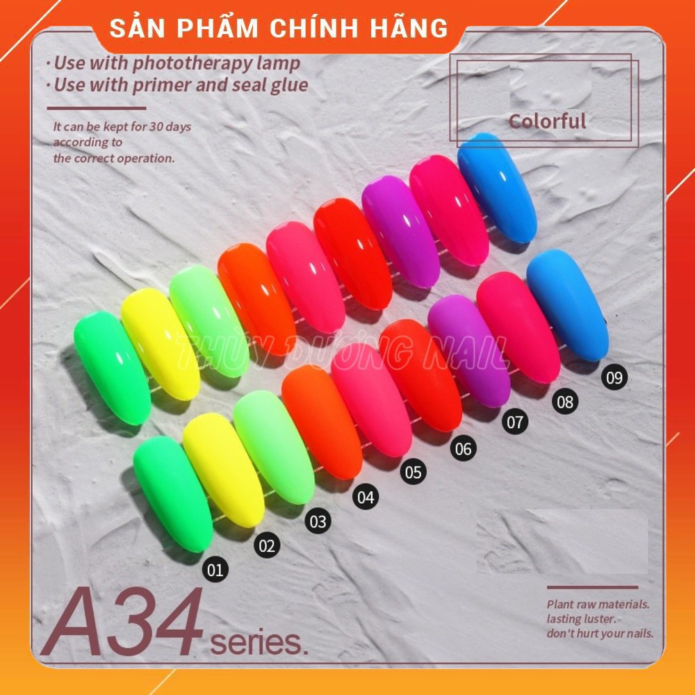 Sơn gel AS chính hãng chai đỏ mã A34 (màu Neon) 15ml