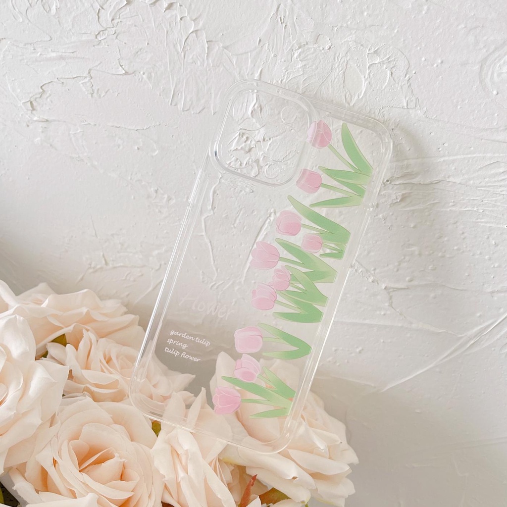 Ốp Điện Thoại Silicon TPU Mềm Trong Suốt Họa Tiết Hoa Tulip Cho iphone 13 12 11 pro max x xr xsmax 7/8plus