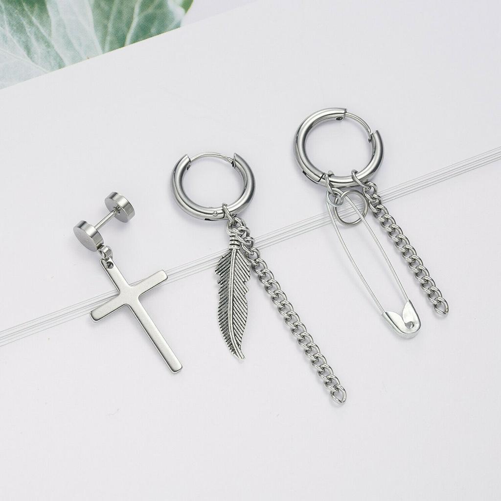 1 Khuyên Tai Dạng Vòng Hình Thánh Giá Bằng Thép Không Gỉ Phong Cách Hàn Quốc