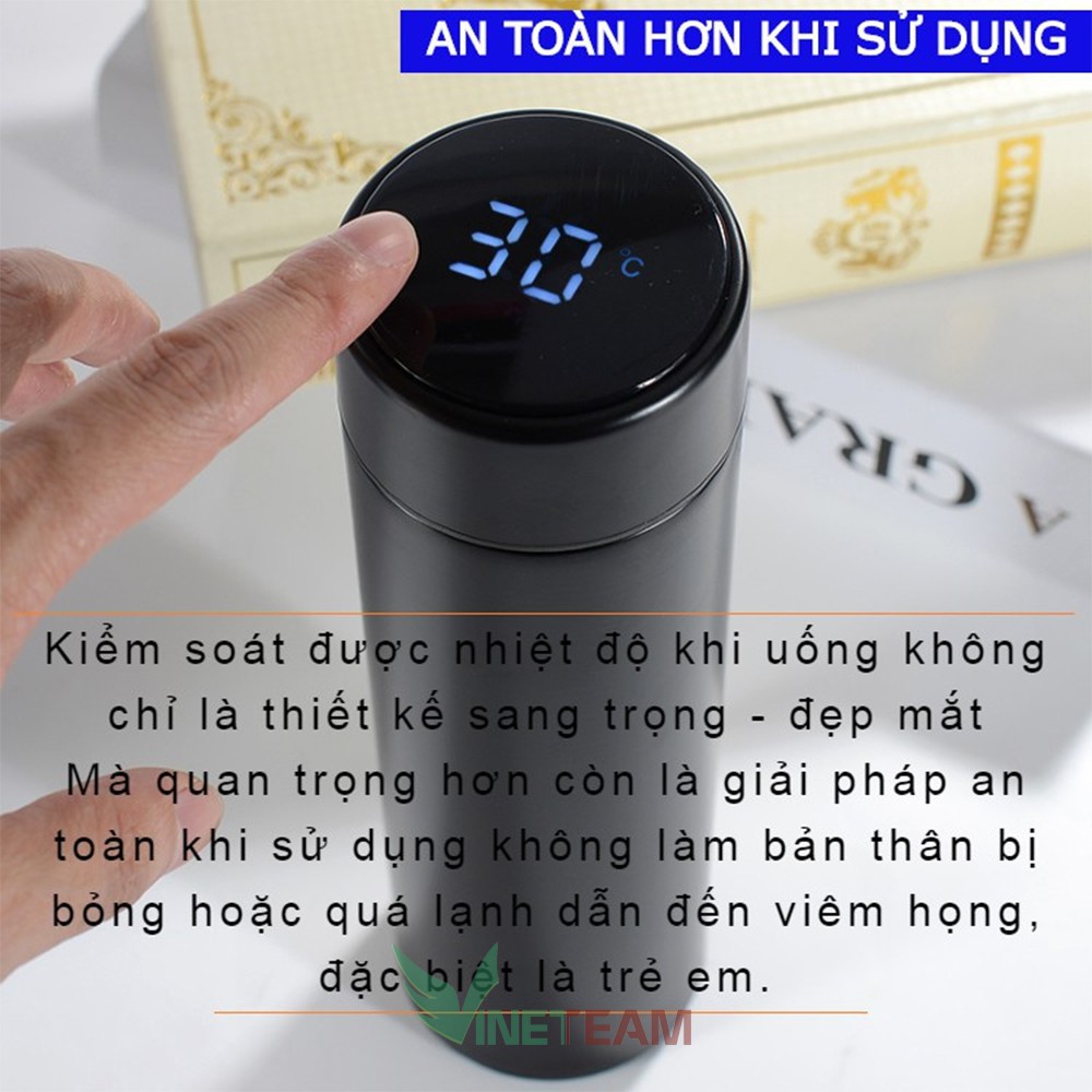 Bình giữ nhiệt có nhiệt kế thông minh 500ml - Bình giữ nhiệt INOX hiển thị nhiệt độ led cao cấp có Bảo Hành -dc4137