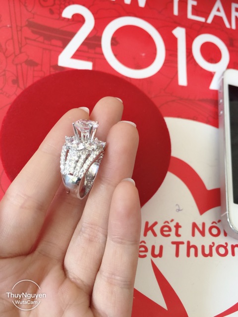 Nhẫn nữ đá cao nhân tạo viên chủ 8li bạc thật mạ vàng trắng