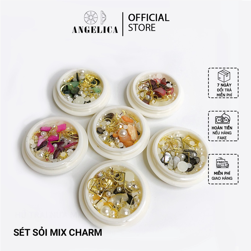 Set 6 Hũ Charm Nail Sỏi Trang Trí Móng  ANGELICA SCS
