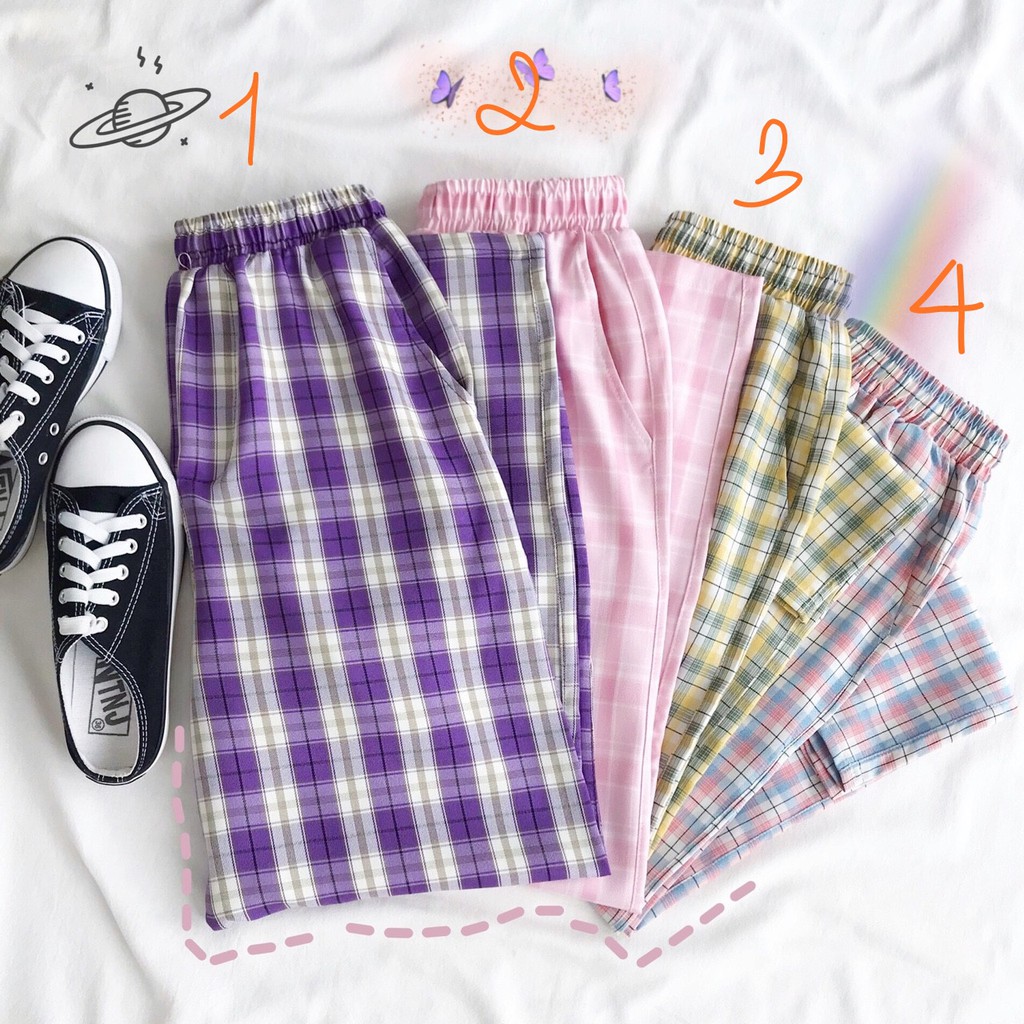 UNISEX - PLAID PANTS - QUẦN CARO ỐNG RỘNG - QUẦN CARO MÀU TÍM - QUẦN CARO SUÔNG RỘNG - QUẦN CARO NAM NỮ