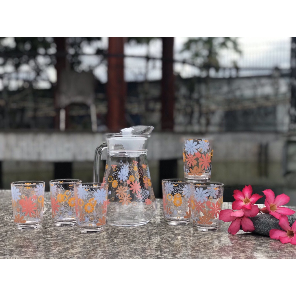 [ Có sỉ ] Bộ bình cốc thủy tinh hoa văn lạ mắt