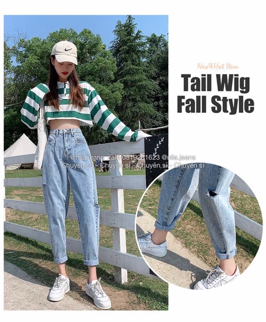 Quần baggy túi kiểu rách sườn